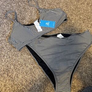 Cupshe Black + White Striped Bikini
